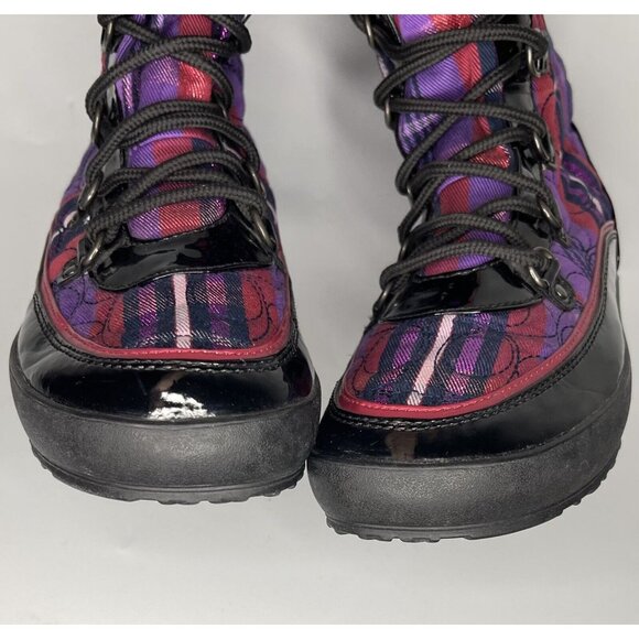 COACH Peggey W sz 8 B Plaid Purple Metallic Shearling Quilted Logo Boot Shoes - Picture 9 of 14